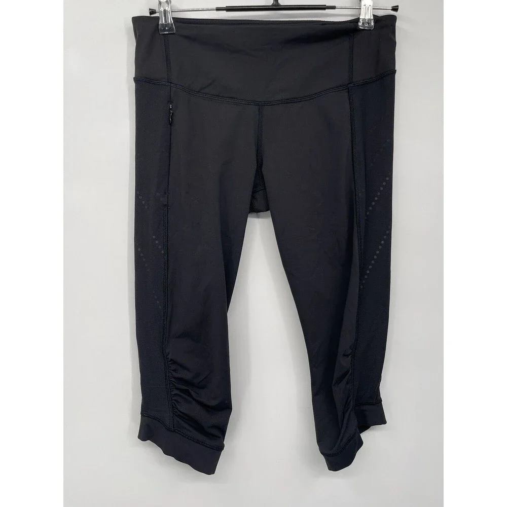Lululemon Black Mesh Dot Ruched Capri Leggings‎ Athletic Pants Women Size 8
